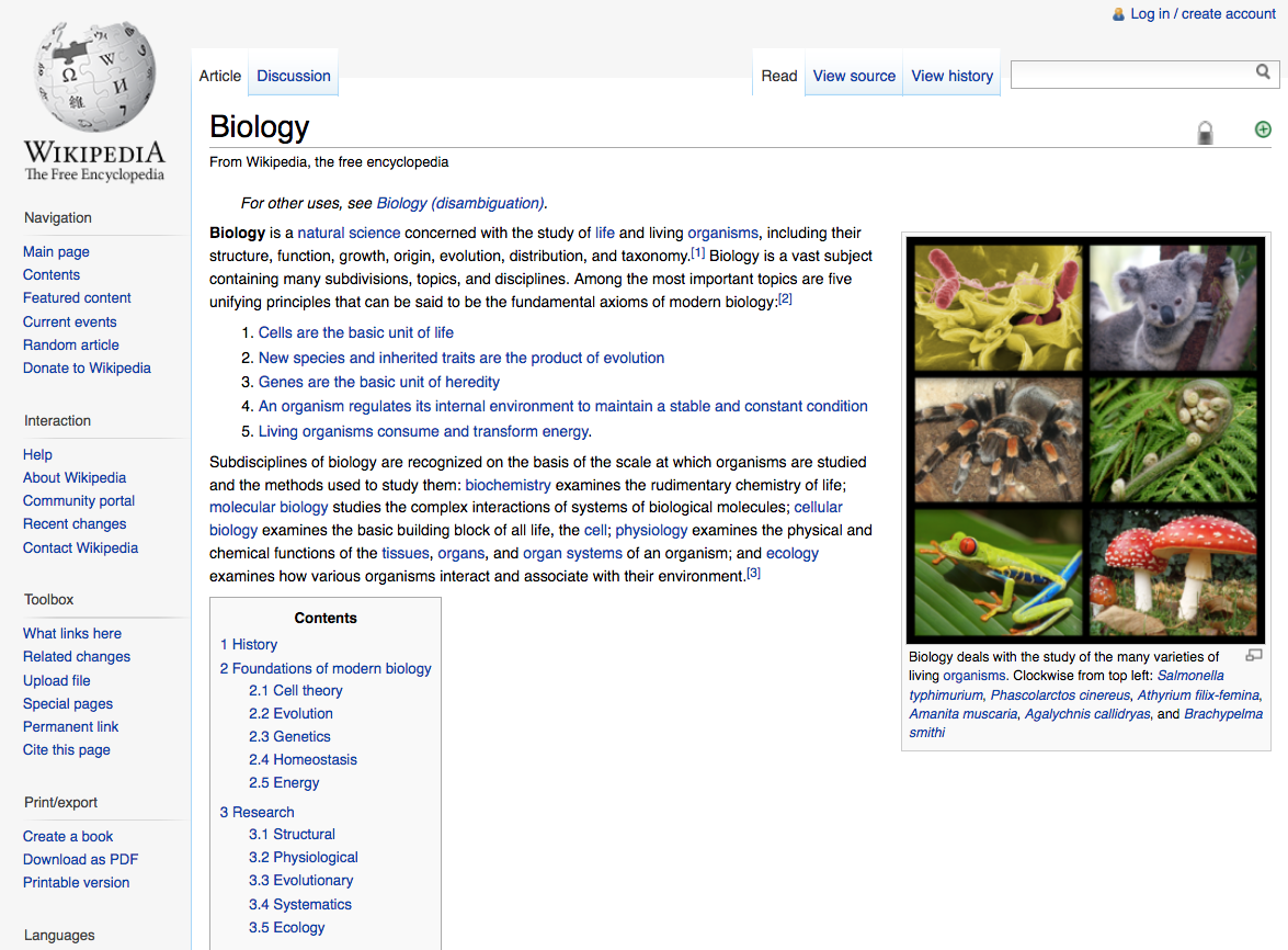 Wikipedia biology entry (2011)